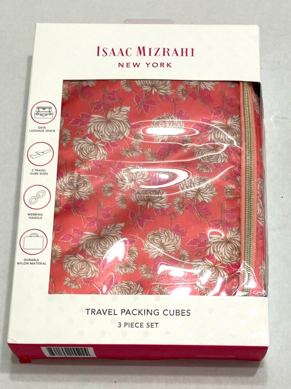 NWT ISAAC MIZRAHI NEW YORK TRAVEL PACKING CUBES -3 Piece Set Pink